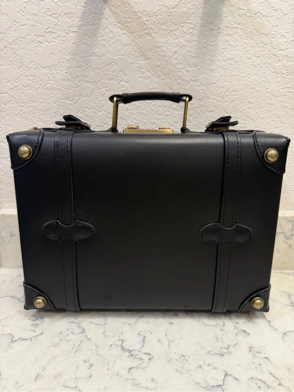 Urecity Vintage 12” Train Case Makeup Travel Trunk Black Carry-On Suitcase